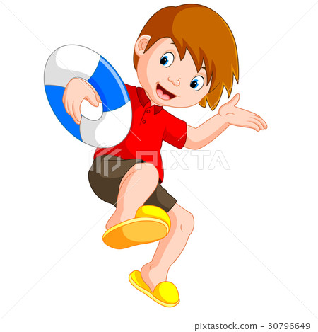 Boy cartoon with inflatable ring 30796649