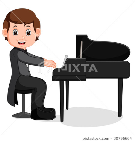 Cute little boy cartoon playing piano Cute little boy cartoon playing piano 30796664