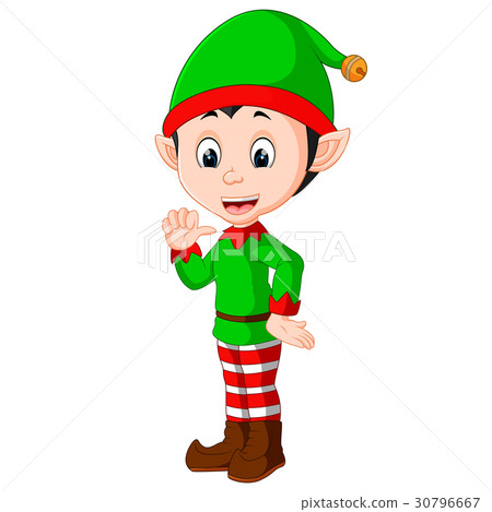 Cute christmas elf cartoon presenting 30796667
