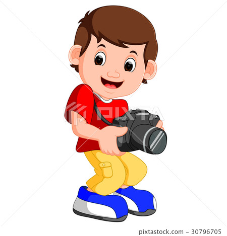 Little boy cartoon holding camera 30796705