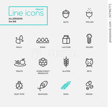 Allergens - simple thin line design icons Allergens - simple thin line design icons 30796771