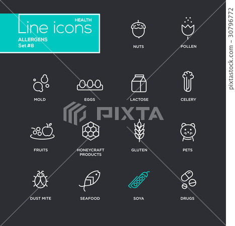 Allergens - simple thin line design icons Allergens - simple thin line design icons 30796772