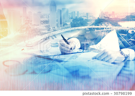 Double exposure of businessman and cityscape Double exposure of businessman and cityscape 30798199