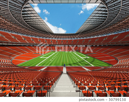 Round american football stadium with orange seats 30799138