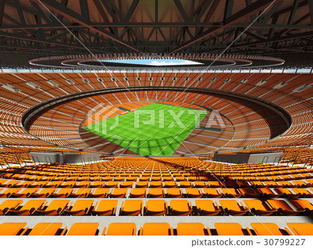 Round football soccer stadium with  orange seats 30799227