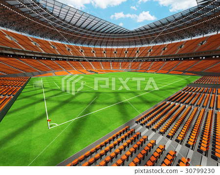 Round football soccer stadium with orange seats Round football soccer stadium with orange seats 30799230