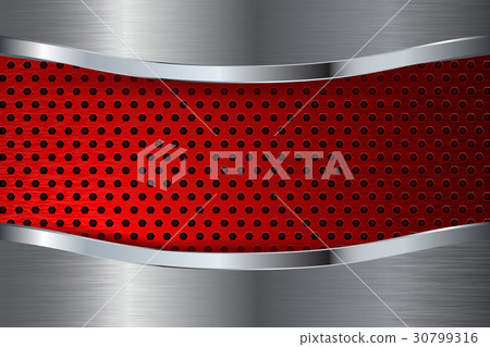 Metal background with red perforation steel plate 30799316