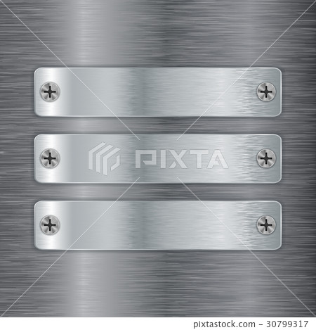 Metal plate with screw head on brushed steel Metal plate with screw head on brushed steel 30799317