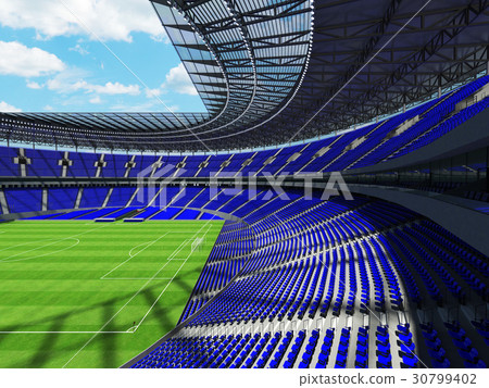 Round football -  soccer stadium with  blue seats 30799402