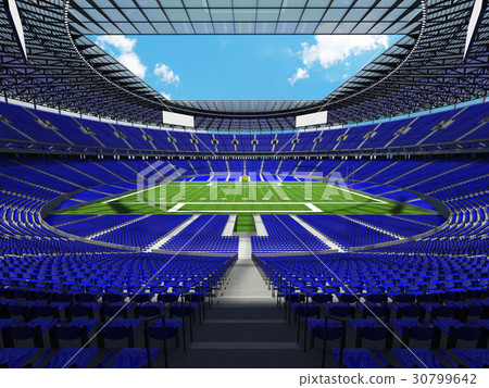 Round American football stadium with blue seats Round American football stadium with blue seats 30799642