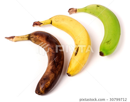 ripe, overripe, green bananas on white background 30799712