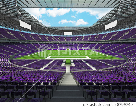 Round American football stadium with purple seats 30799740