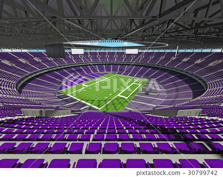 Round American football stadium with purple seats 30799742