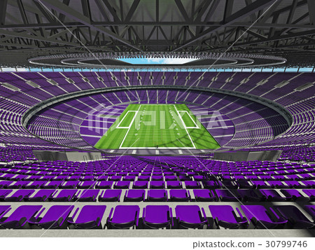Round American football stadium with purple seats 30799746