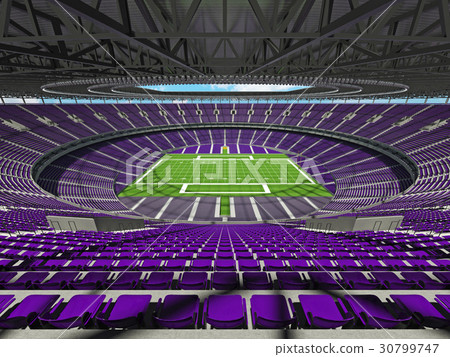 Round American football stadium with purple seats 30799747