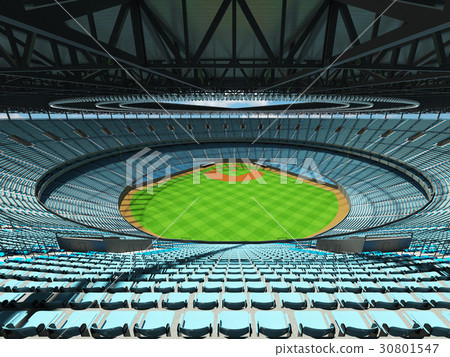 Baseball stadium with sky blue seats and VIP boxes 30801547