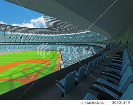 Baseball stadium with sky blue seats and VIP boxes 30801549