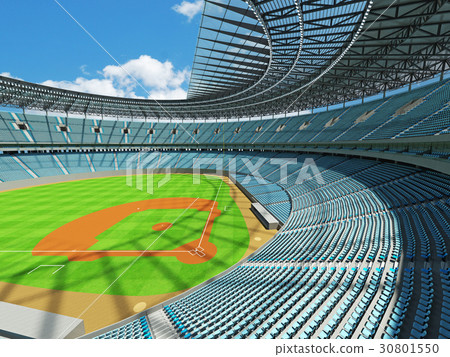 Baseball stadium with sky blue seats and VIP boxes 30801550