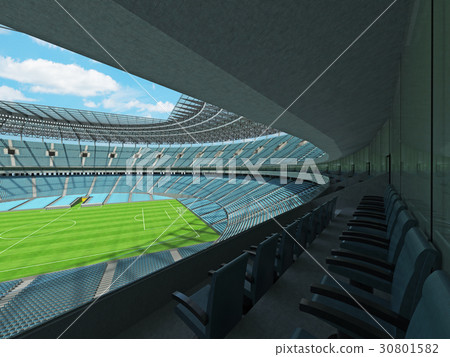 Round football soccer stadium with sky blue seats 30801582