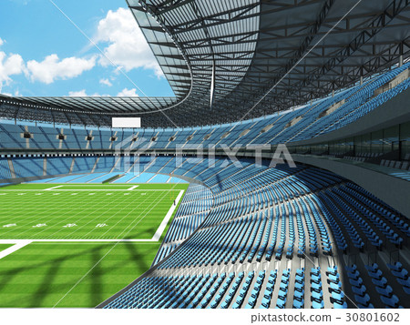 American football stadium with sky blue seats 30801602