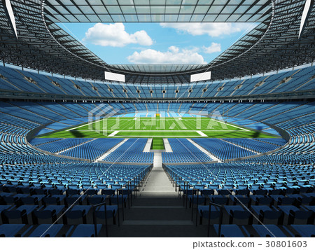 American football stadium with sky blue seats 30801603