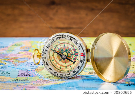 Compass on world map. Compass on world map. 30803696