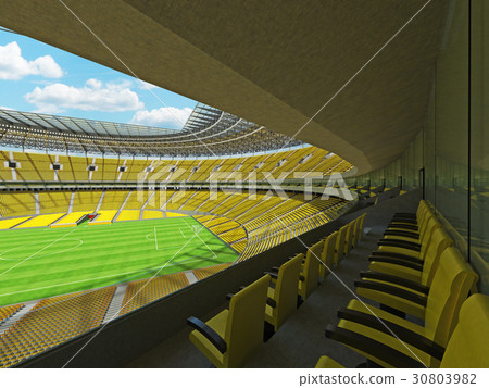 Round football soccer stadium with  yellow seats 30803982
