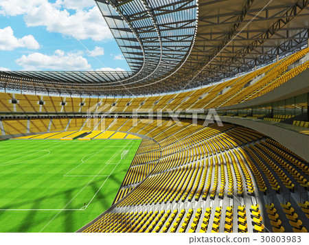 Round football soccer stadium with  yellow seats 30803983