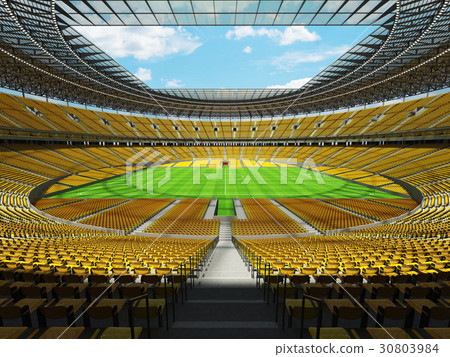 Round football soccer stadium with yellow seats Round football soccer stadium with yellow seats 30803984