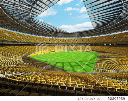 Round football soccer stadium with yellow seats Round football soccer stadium with yellow seats 30803989