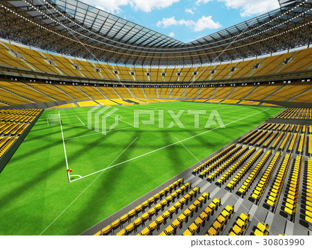 Round football soccer stadium with yellow seats Round football soccer stadium with yellow seats 30803990