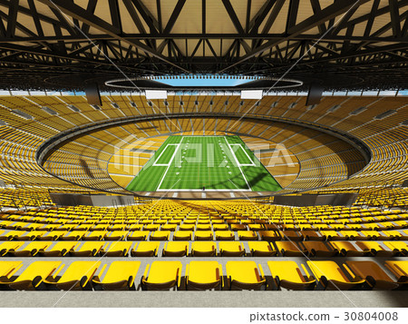 Round American football stadium with yellow seats 30804008