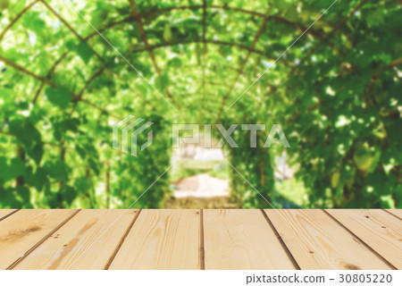 Wooden board empty table in front of blurred  30805220