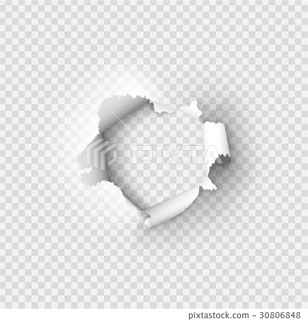 Holes torn in paper on transparent 30806848