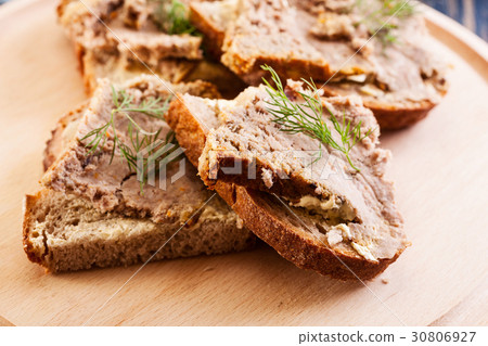 Slices of bread with baked pate Slices of bread with baked pate 30806927
