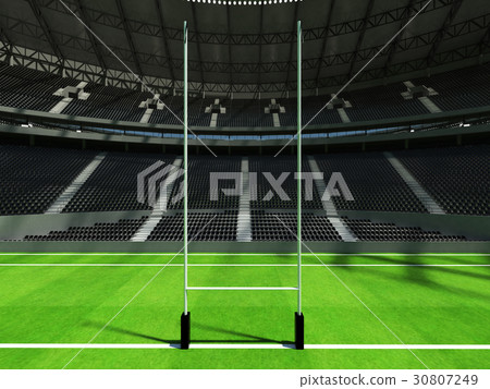 Beautiful modern rugby stadium with black seats 30807249