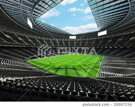 Beautiful modern rugby stadium with black seats 30807256