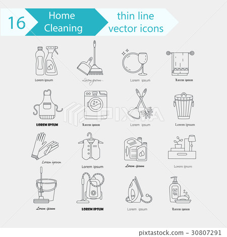 House cleaning thin line vector icon set. - Stock Illustration ...