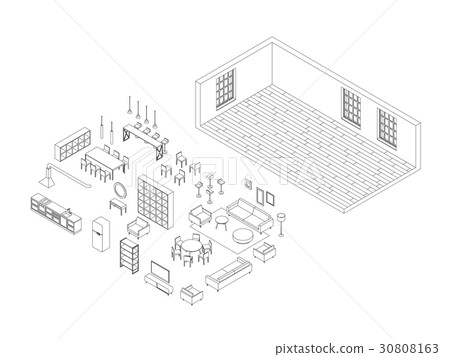 Line furniture set in isometric view - Stock Illustration [30808163 ...