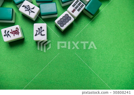 Mahjong tiles on Green background 30808241
