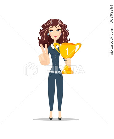 happy young woman with The winners cup 30808864