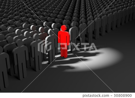 Person looks out from the crowd. 3d illustration 30808900