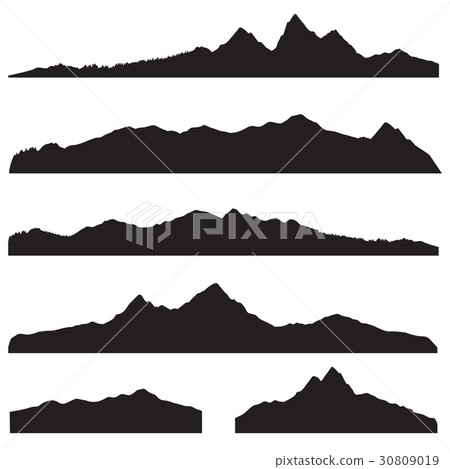 Mountain landscape silhouette set High hill border 30809019