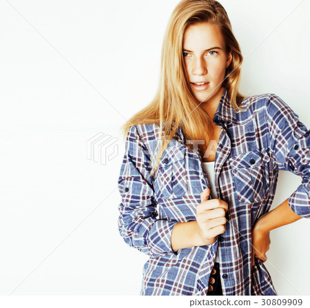 young pretty blonde hair woman happy smiling 30809909