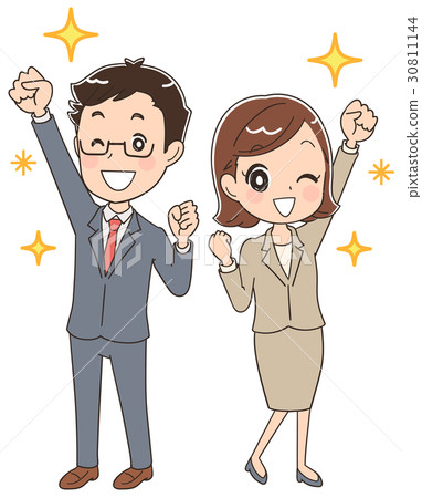 穿著西裝的男女插圖（全身） 30811144