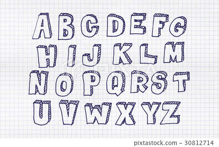 Hand drawn abc, doodle style. Blue letters - Stock Illustration ...