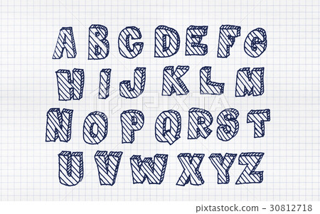Hand drawn blue abc with hatching - Stock Illustration [30812718] - PIXTA