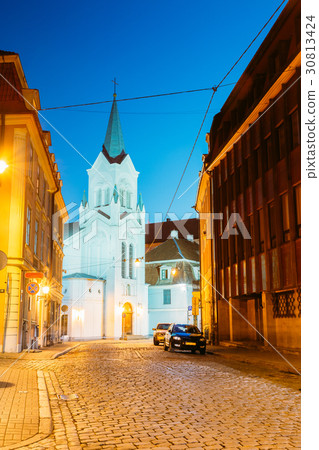 Riga Latvia. White Tower With Pyramidal Spire Of Riga Latvia. White Tower With Pyramidal Spire Of 30813424