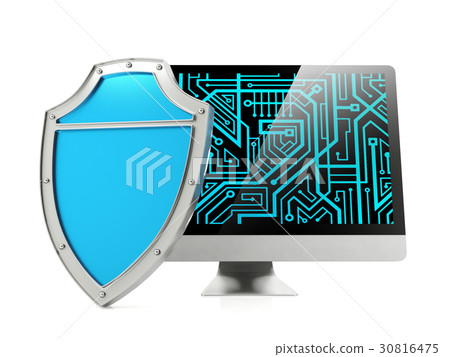 Shield and computer screen, computer security  30816475