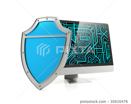 Shield and computer screen, computer security  30816476